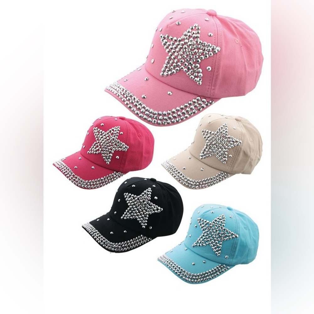 Star Studded Cap - Pink, Black, Blue, Tan